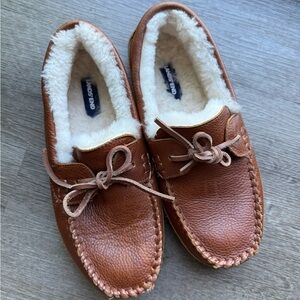 Lands' End Unisex Brown Fuzzy Leather Loafers US 8 M/ US 10 W